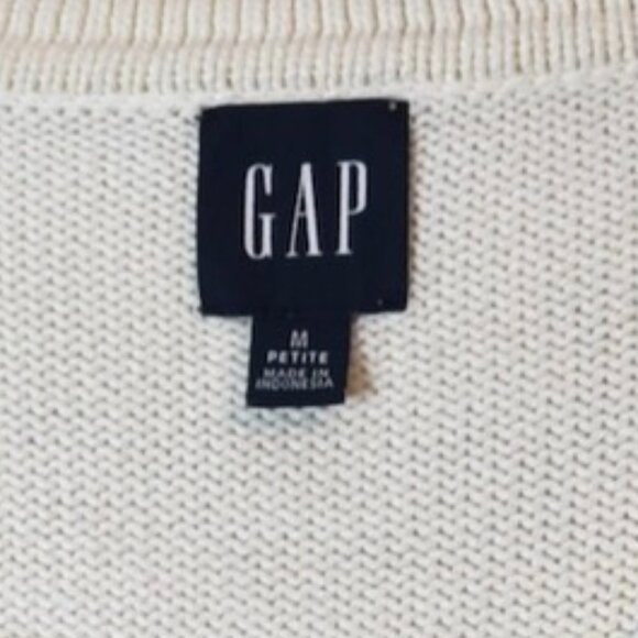 GAP White Navy Striped Sweater Size M Petite 100% Cotton Polo Knit Nautical Prep - Picture 4 of 9